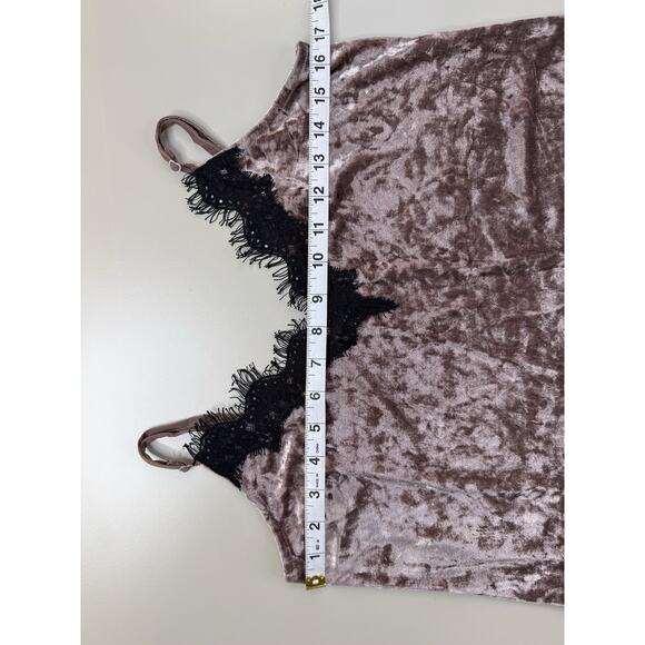 VTG Y2K Wishlist Crushed Velvet Chemise Dress Small Brown Black Lace Trim Retro - Picture 8 of 12